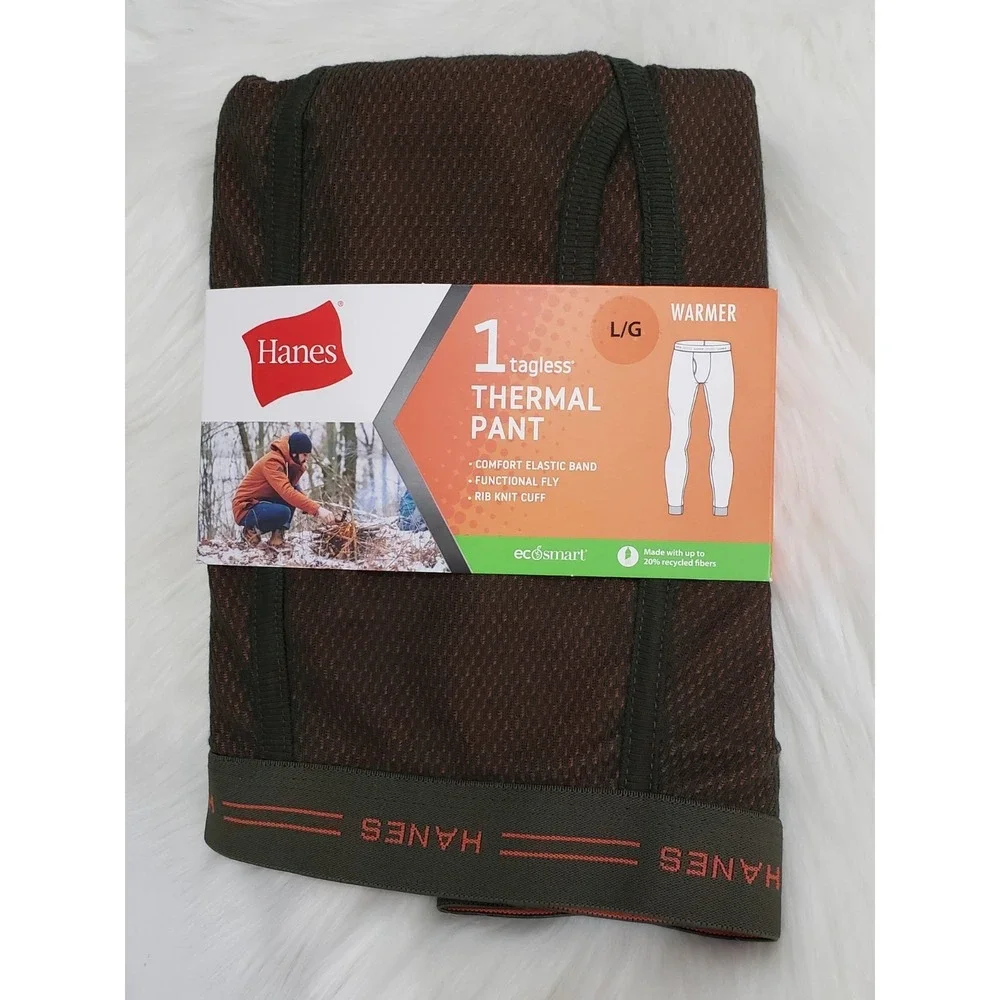 NEW LARGE Hanes Original Men's Tagless Thermal Pant Warmer GREEN